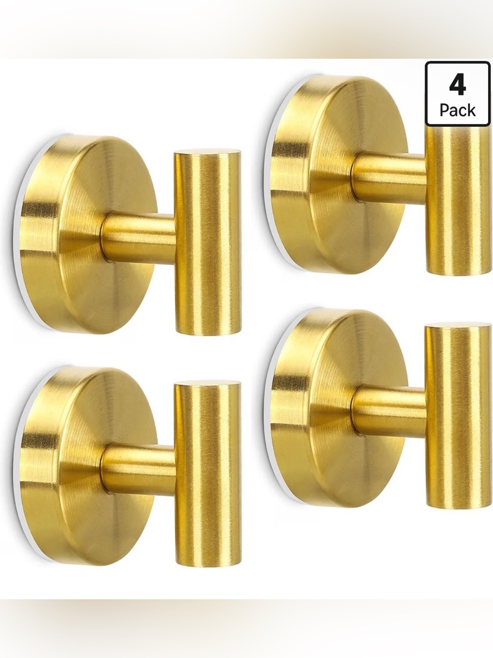 4 Brushed Gold Towel Hooks Suction hooks- Modern Metal Towel & Coat Hangers